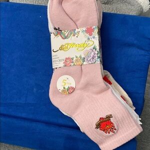 New Ed Hardy Pink and White Mid Crew Socks